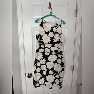 Adrienne Vittadini Black & White Floral Midi Dress with Soft Pink Accents